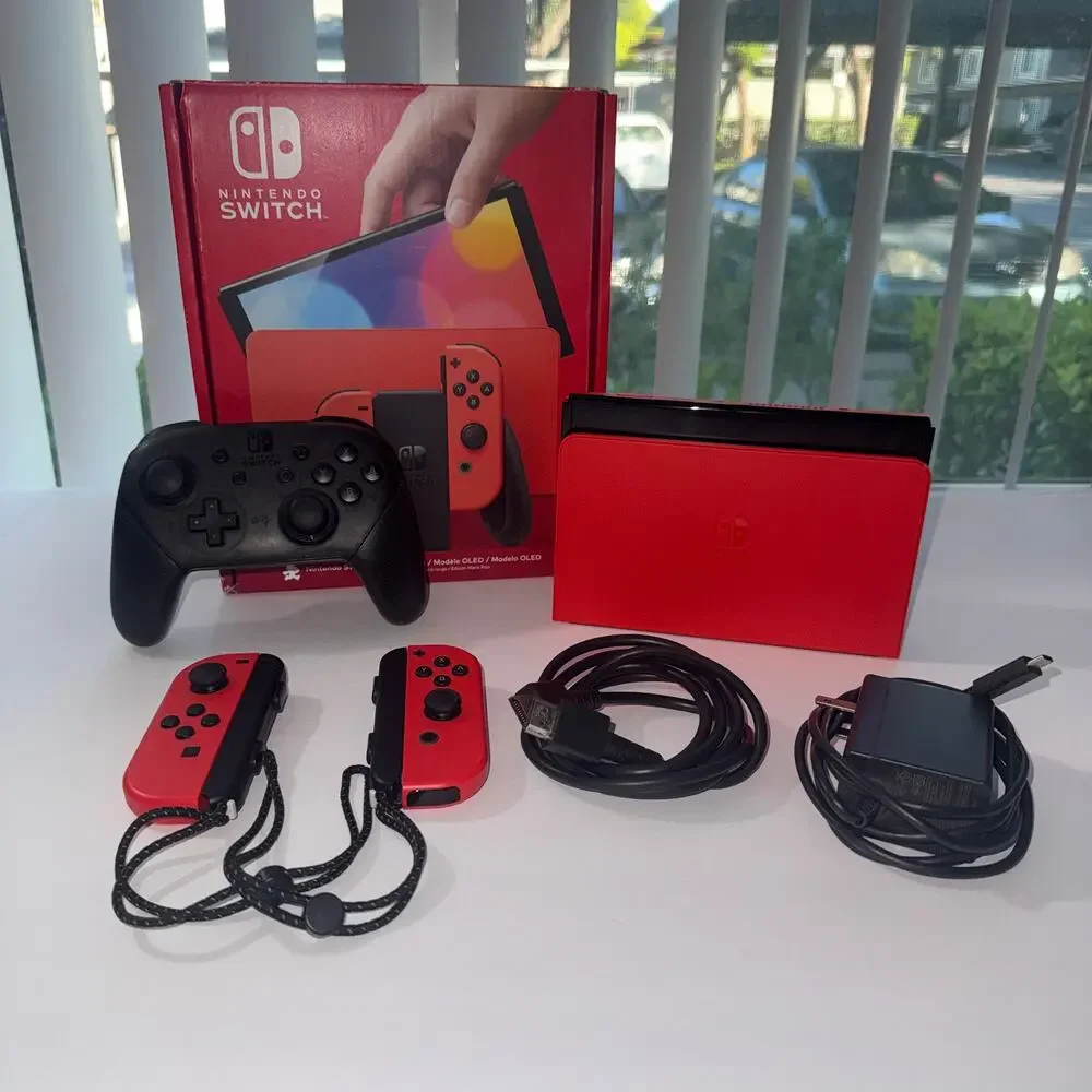 Nintendo Switch OLED Model Mario Red Edition CIB + Official Pro Controller